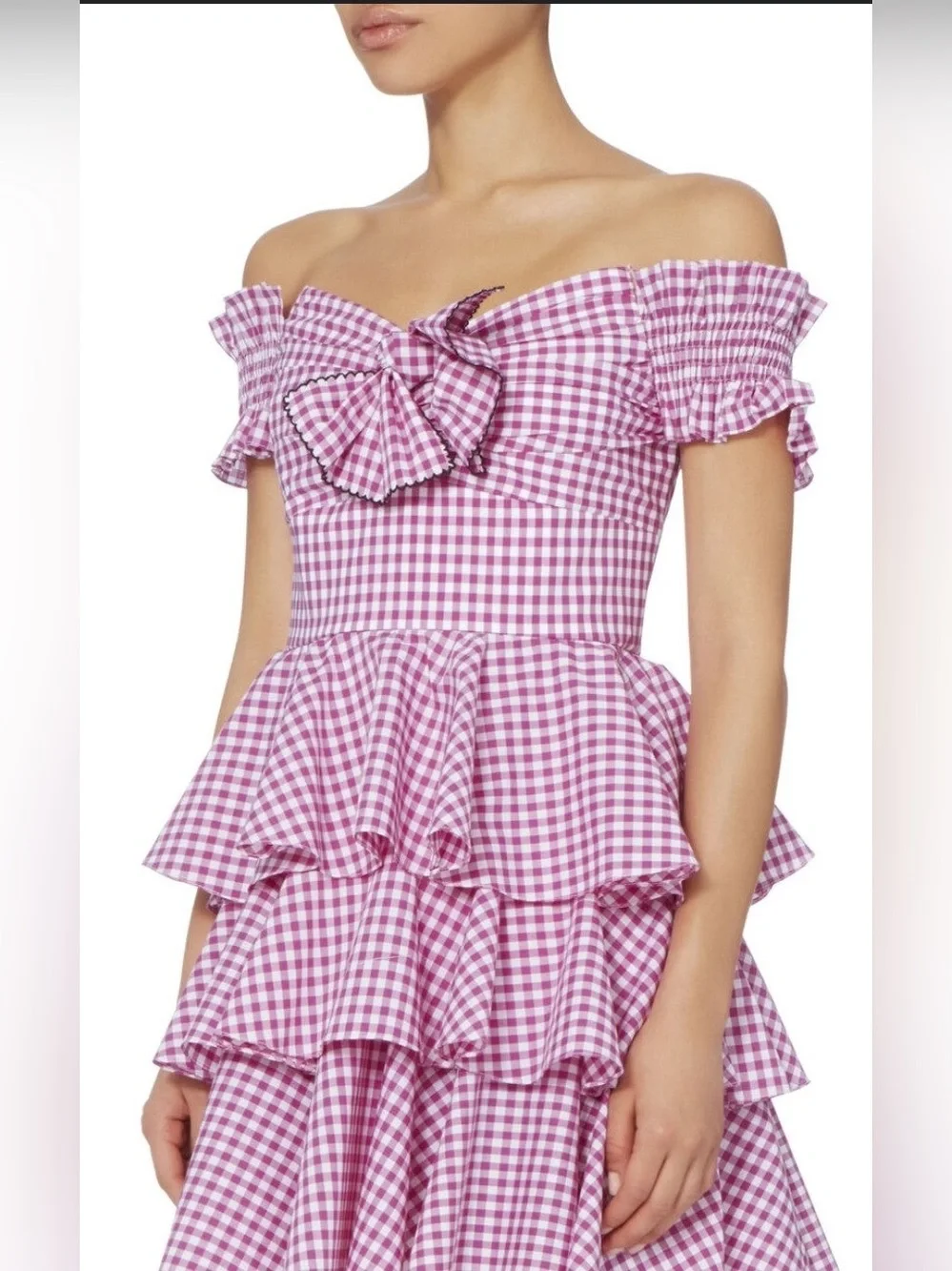 Caroline Constas Helena Gingham Ruffle Mini Dress Strapless Size M